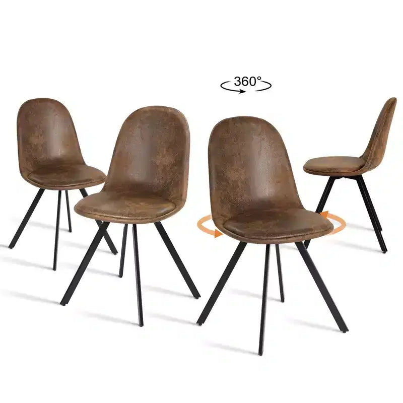 Set of 4 Suede Swivel Dining Chairs with 360 Rotation for Kitchen & Dining Room, Small Space, Brown