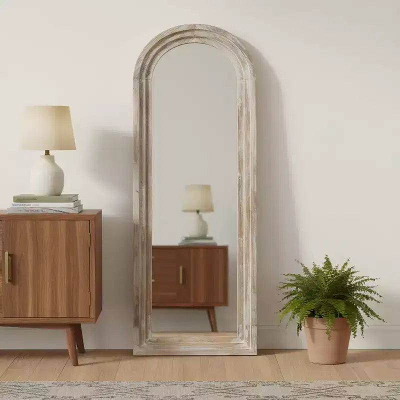 HomeRoots 71 White Solid Wood Arch Freestanding Framed Full Length Mirror