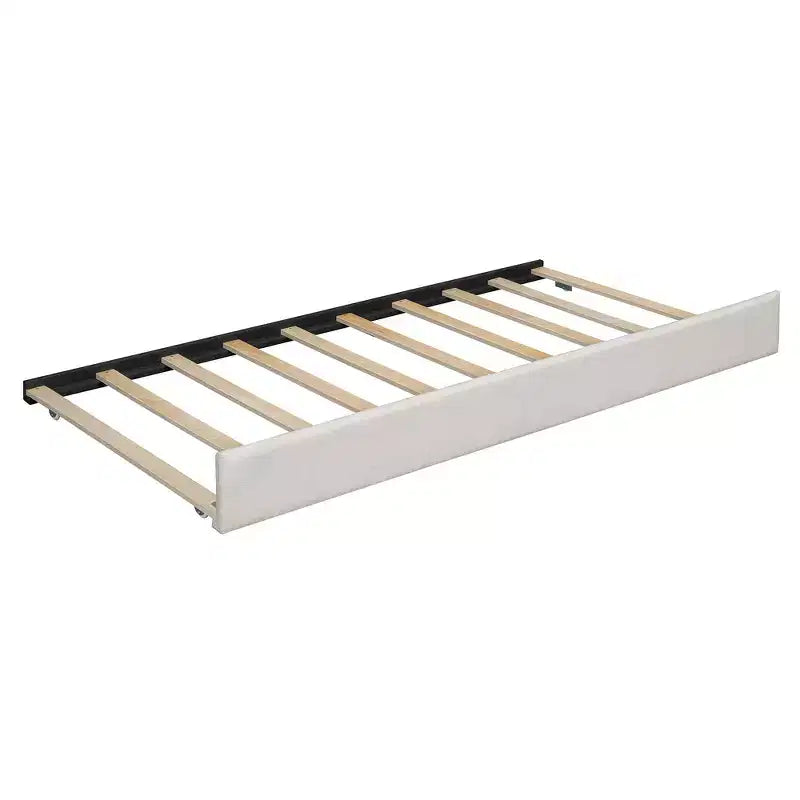 Upholstered Queen Platform Bed with Storage Drawers, Shelves, Trundle & Reading Lights
