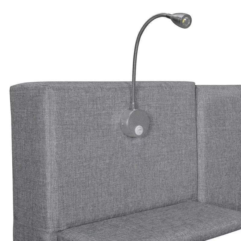 Upholstered Queen Platform Bed with Storage Drawers, Shelves, Trundle & Reading Lights