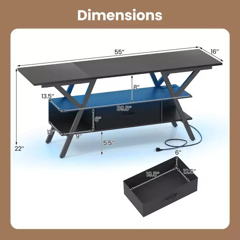 3-Tier TV Stand with Power Outlets for 65 TVs, LED Lights & Remote Storage Shelves Black/Brown