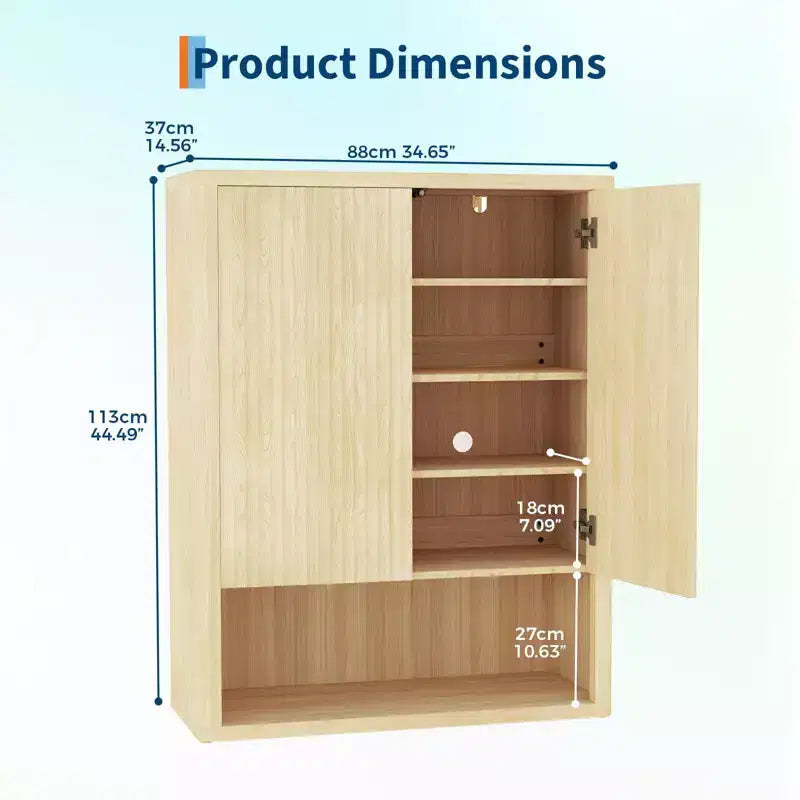 44.5 Fluted Shoe Storage Cabinet for Entryway, Modern 5-Tier Shoe Organizer with Adjustable Shelves and Open Shelf - Natural Oak