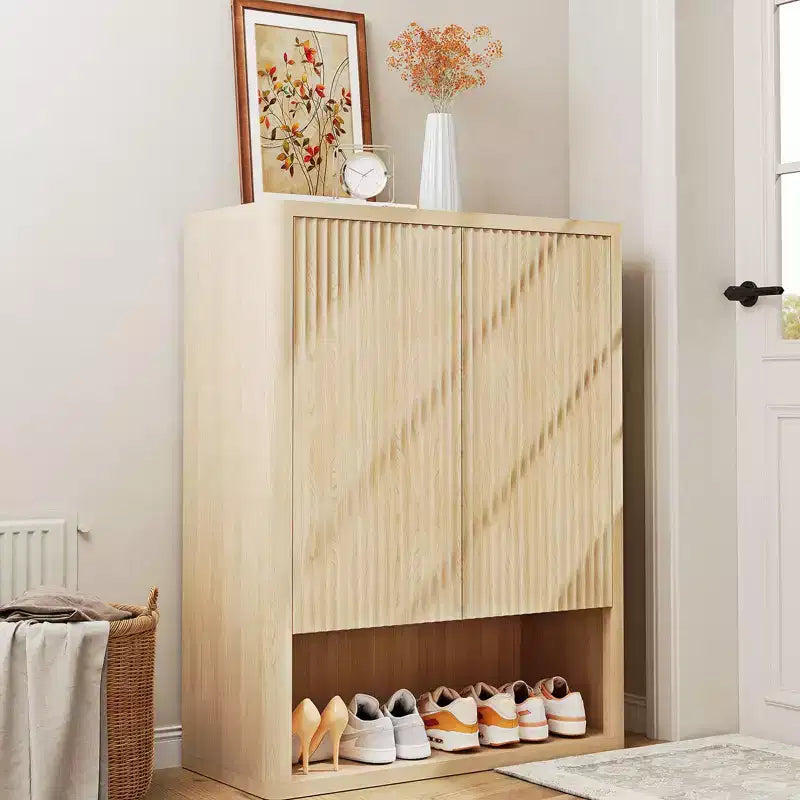44.5 Fluted Shoe Storage Cabinet for Entryway, Modern 5-Tier Shoe Organizer with Adjustable Shelves and Open Shelf - Natural Oak