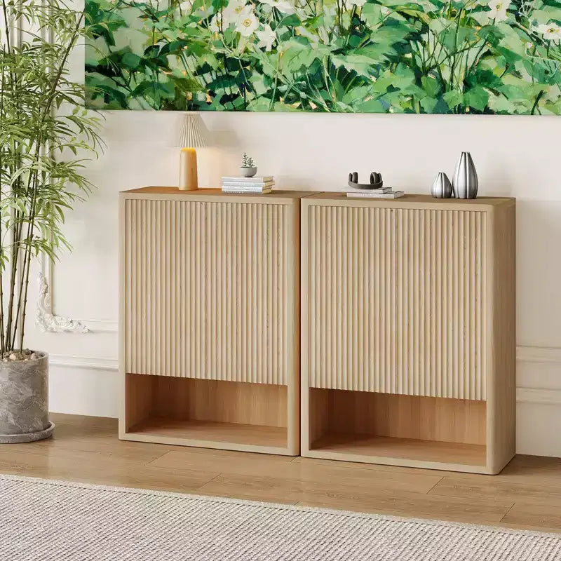 44.5 Fluted Shoe Storage Cabinet for Entryway, Modern 5-Tier Shoe Organizer with Adjustable Shelves and Open Shelf - Natural Oak