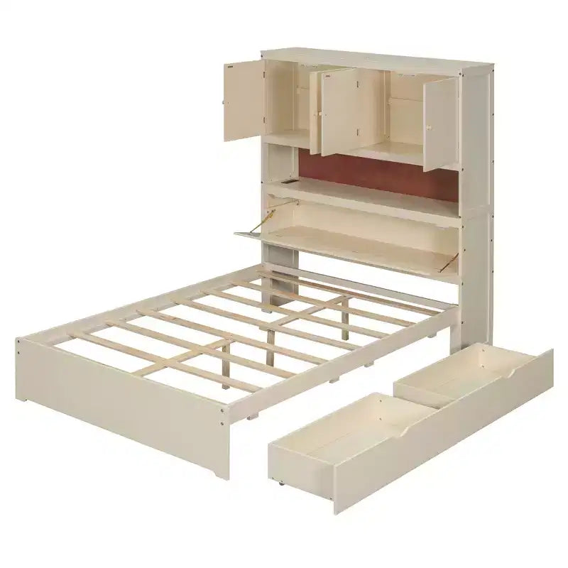 Full Size Platform Bed Frame with Drawers, Wooden Platform Bed with Storage Headboard and USB