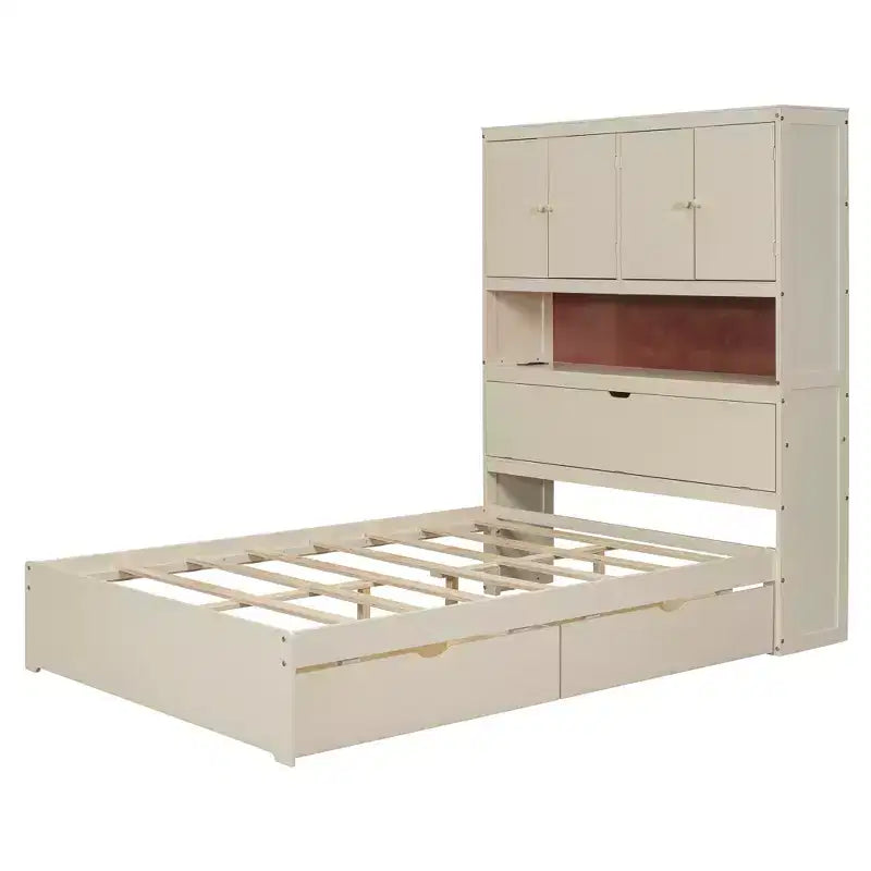 Full Size Platform Bed Frame with Drawers, Wooden Platform Bed with Storage Headboard and USB