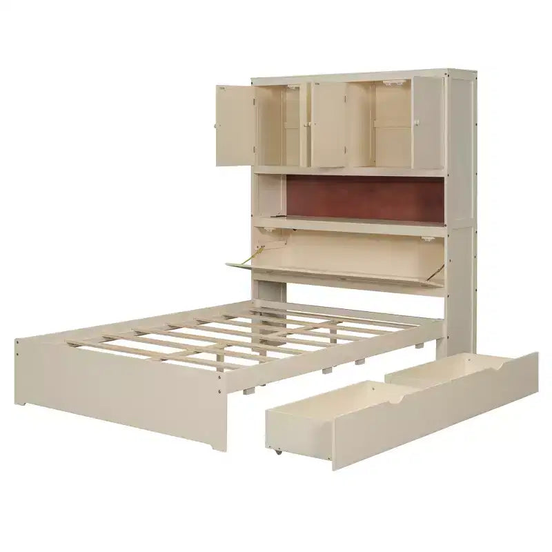 Full Size Platform Bed Frame with Drawers, Wooden Platform Bed with Storage Headboard and USB