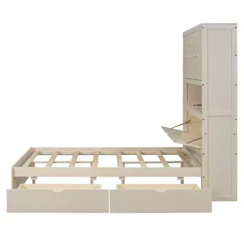 Full Size Platform Bed Frame with Drawers, Wooden Platform Bed with Storage Headboard and USB
