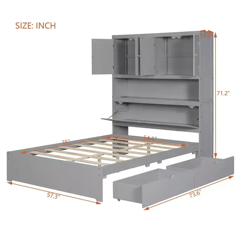 Full Size Platform Bed Frame with Drawers, Wooden Platform Bed with Storage Headboard and USB