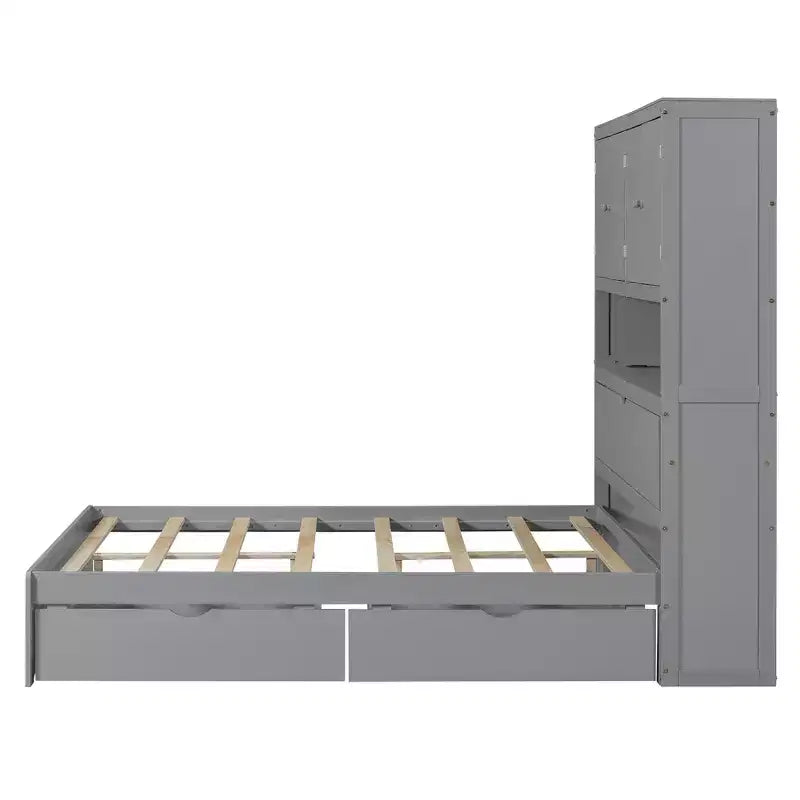 Full Size Platform Bed Frame with Drawers, Wooden Platform Bed with Storage Headboard and USB