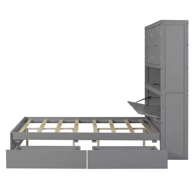 Full Size Platform Bed Frame with Drawers, Wooden Platform Bed with Storage Headboard and USB