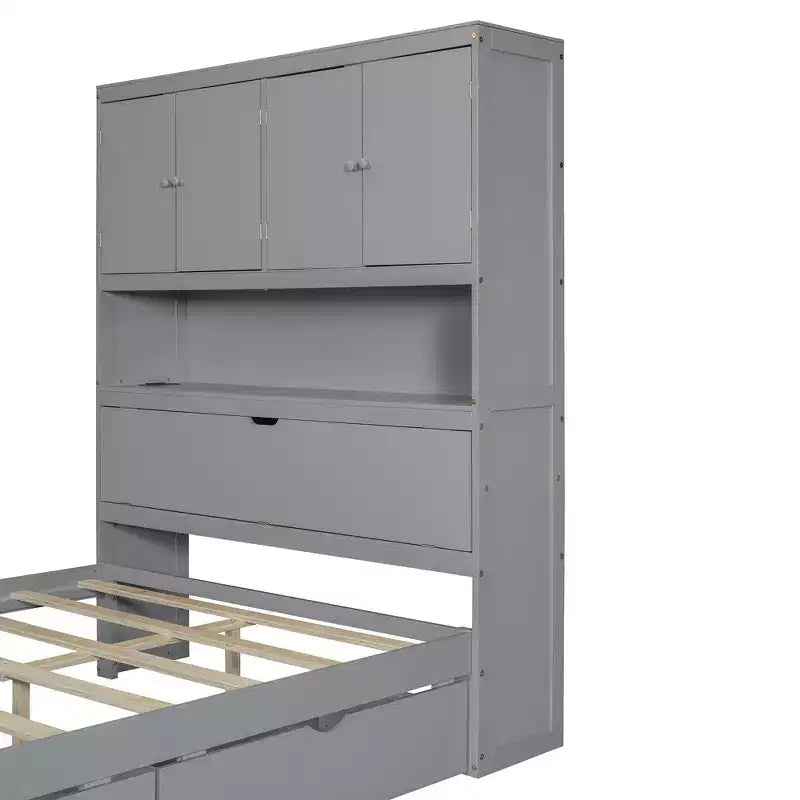 Full Size Platform Bed Frame with Drawers, Wooden Platform Bed with Storage Headboard and USB