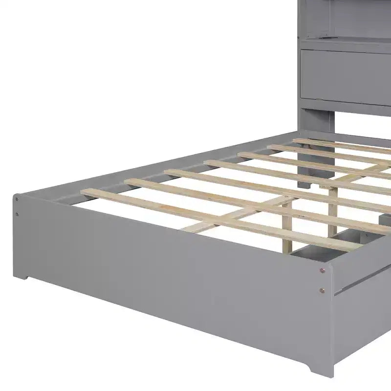 Full Size Platform Bed Frame with Drawers, Wooden Platform Bed with Storage Headboard and USB