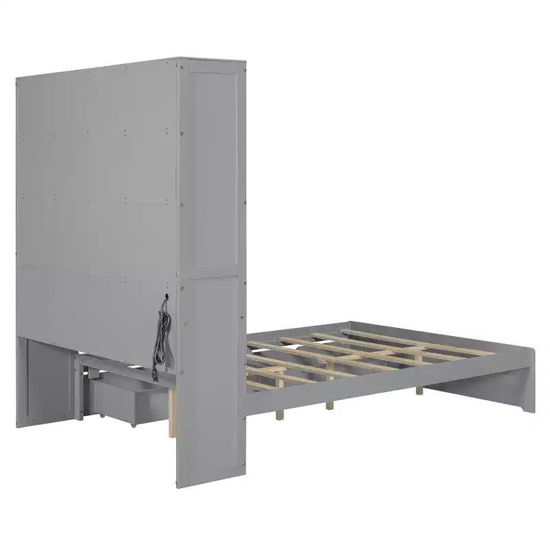 Full Size Platform Bed Frame with Drawers, Wooden Platform Bed with Storage Headboard and USB