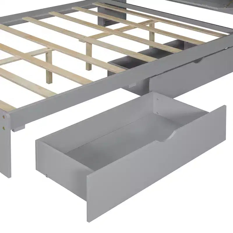 Full Size Platform Bed Frame with Drawers, Wooden Platform Bed with Storage Headboard and USB