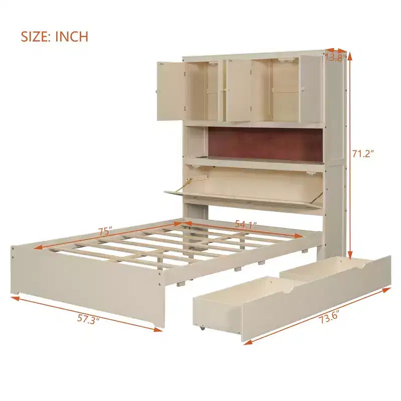 Full Size Platform Bed Frame with Drawers, Wooden Platform Bed with Storage Headboard and USB