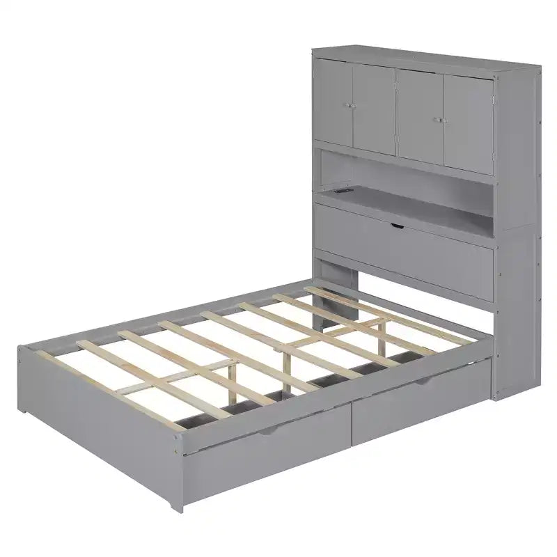 Full Size Platform Bed Frame with Drawers, Wooden Platform Bed with Storage Headboard and USB