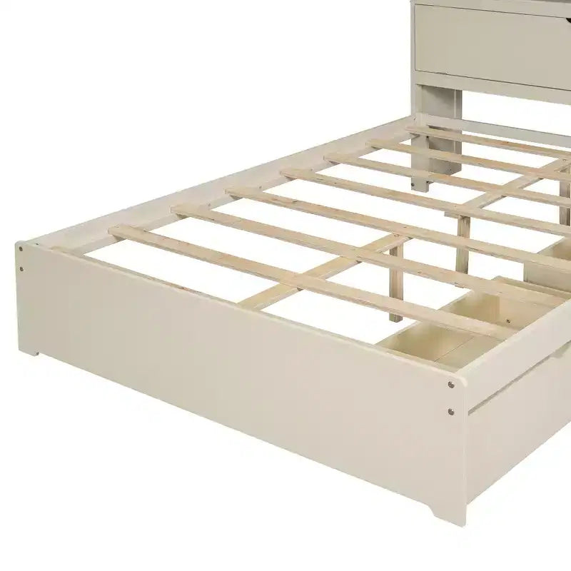 Full Size Platform Bed Frame with Drawers, Wooden Platform Bed with Storage Headboard and USB