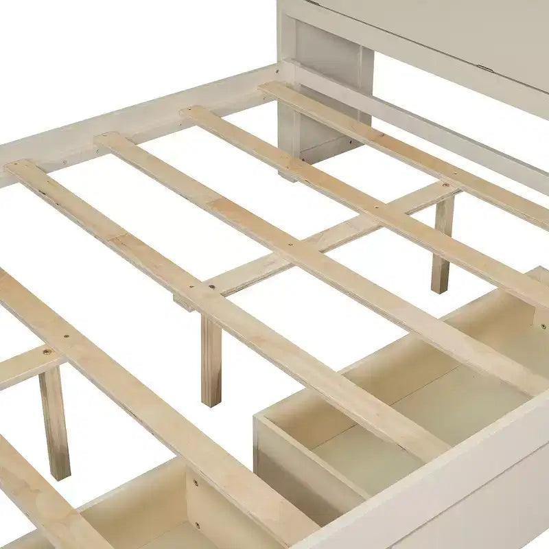 Full Size Platform Bed Frame with Drawers, Wooden Platform Bed with Storage Headboard and USB