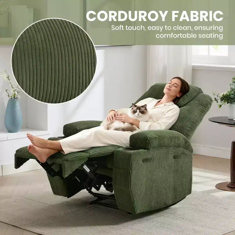Power Recliner Chair with Massage and USB, 8-Point Vibration, Corduroy Fabric, Storage Pockets, Easy Assembly for Living Room, Bedroom