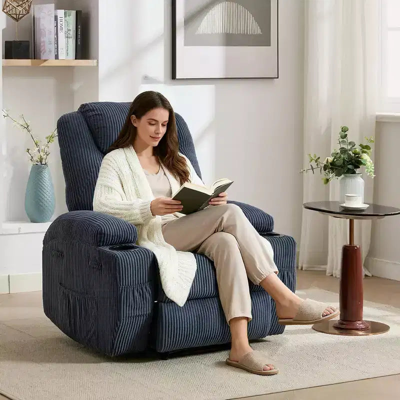 Power Recliner Chair with Massage and USB, 8-Point Vibration, Corduroy Fabric, Storage Pockets, Easy Assembly for Living Room, Bedroom
