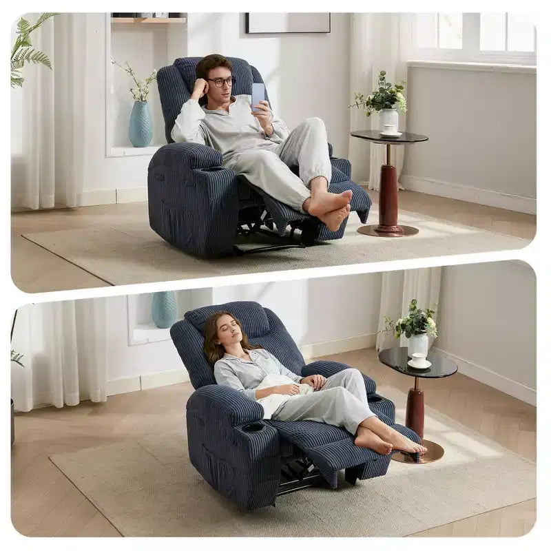 Power Recliner Chair with Massage and USB, 8-Point Vibration, Corduroy Fabric, Storage Pockets, Easy Assembly for Living Room, Bedroom