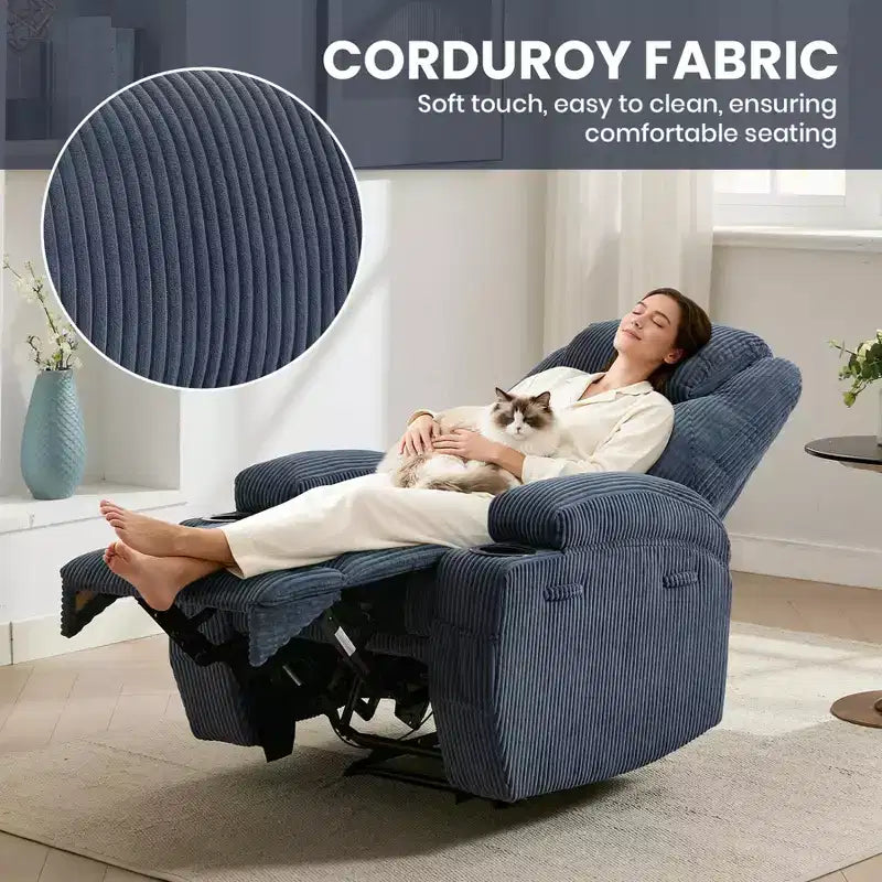 Power Recliner Chair with Massage and USB, 8-Point Vibration, Corduroy Fabric, Storage Pockets, Easy Assembly for Living Room, Bedroom