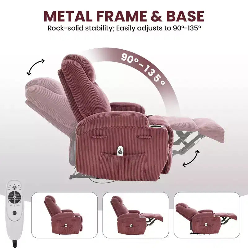 Power Recliner Chair with Massage and USB, 8-Point Vibration, Corduroy Fabric, Storage Pockets, Easy Assembly for Living Room, Bedroom
