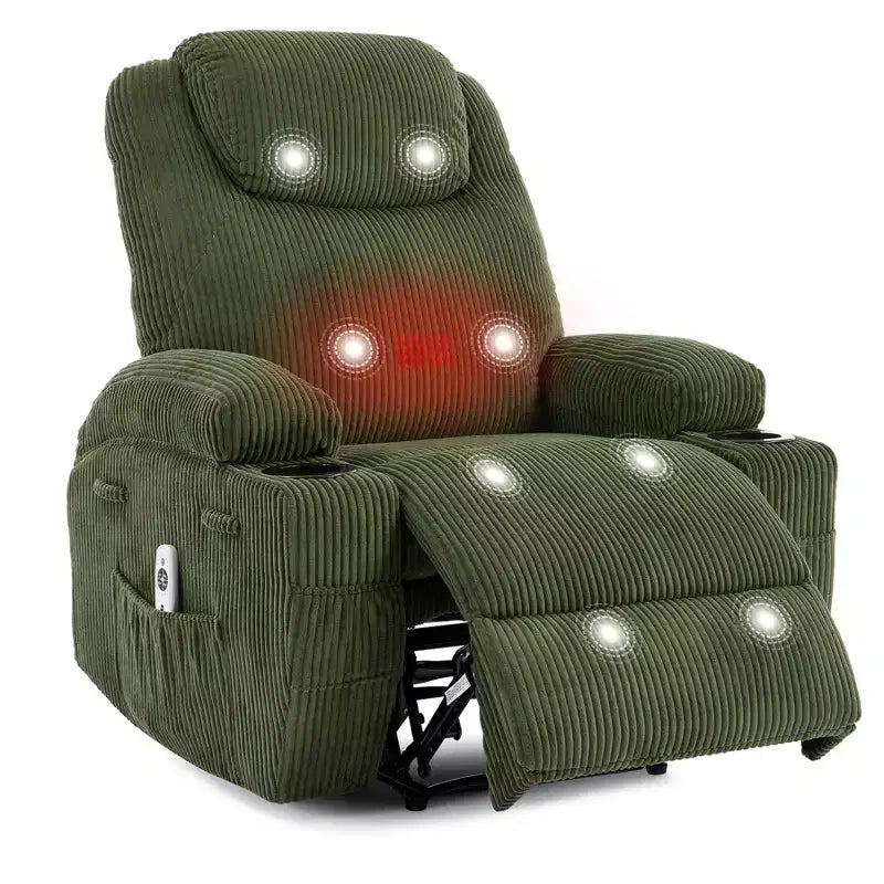 Power Recliner Chair with Massage and USB, 8-Point Vibration, Corduroy Fabric, Storage Pockets, Easy Assembly for Living Room, Bedroom