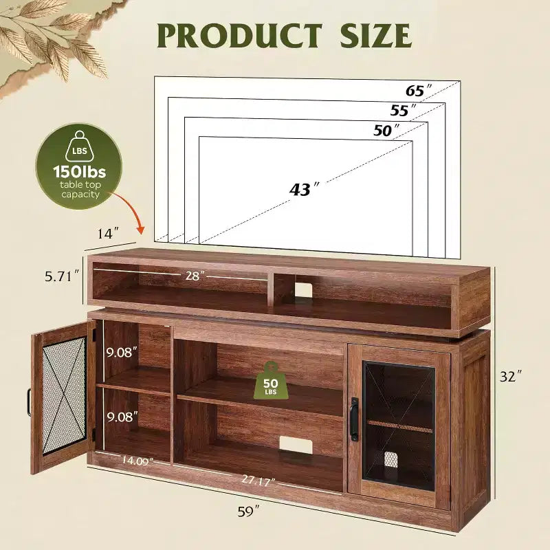 Farmhouse TV Stand for 65 Inch TV with LED Lights, Rustic Entertainment Center with Storage Cabinets for Living Room or Bedroom