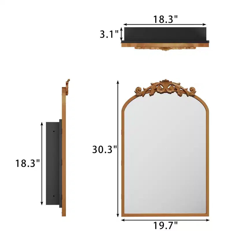 30 x 19.7 Vintage Bathroom Medicine Cabinet Metal Carved Wall-Mounted Decorative Vanity Mirror with Storage in Golden