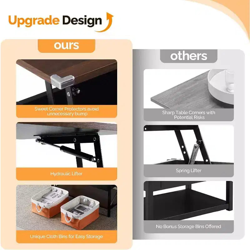 36 Lift Top Coffee Table with Cloth Storage Bins, Rustic Farmhouse Coffee Tables for Living Room, Espresso