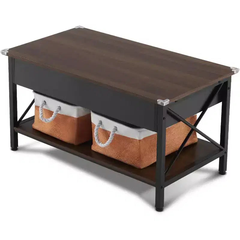 36 Lift Top Coffee Table with Cloth Storage Bins, Rustic Farmhouse Coffee Tables for Living Room, Espresso