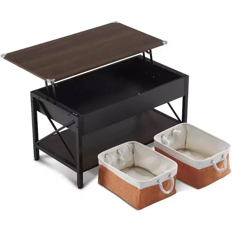 36 Lift Top Coffee Table with Cloth Storage Bins, Rustic Farmhouse Coffee Tables for Living Room, Espresso