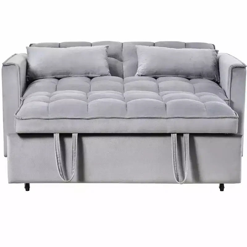 Convertible Modern Pull Out Couch Sleeper Loveseat Velvet Bed Adjustable Backrest with Pillows Pockets for Living Room Gray