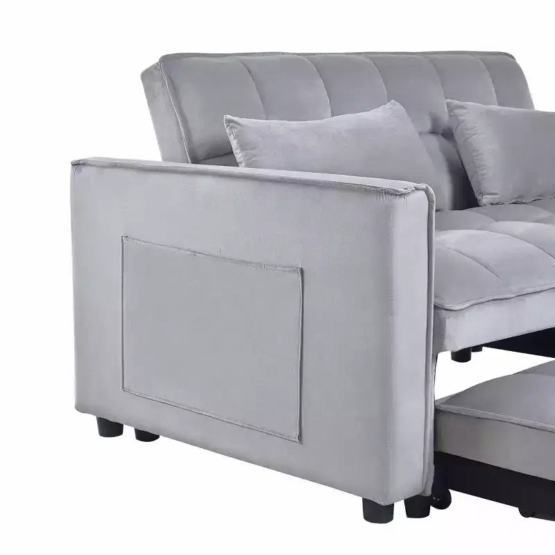 Convertible Modern Pull Out Couch Sleeper Loveseat Velvet Bed Adjustable Backrest with Pillows Pockets for Living Room Gray