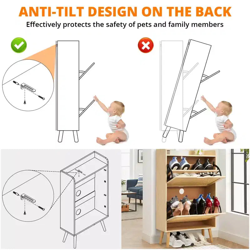 Concealed shoe cabinet with two foldable wicker drawers, suitable for hallways or corridors, accommodating 12-15 pairs of shoes.