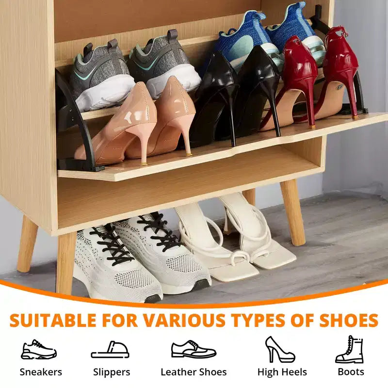 Concealed shoe cabinet with two foldable wicker drawers, suitable for hallways or corridors, accommodating 12-15 pairs of shoes.