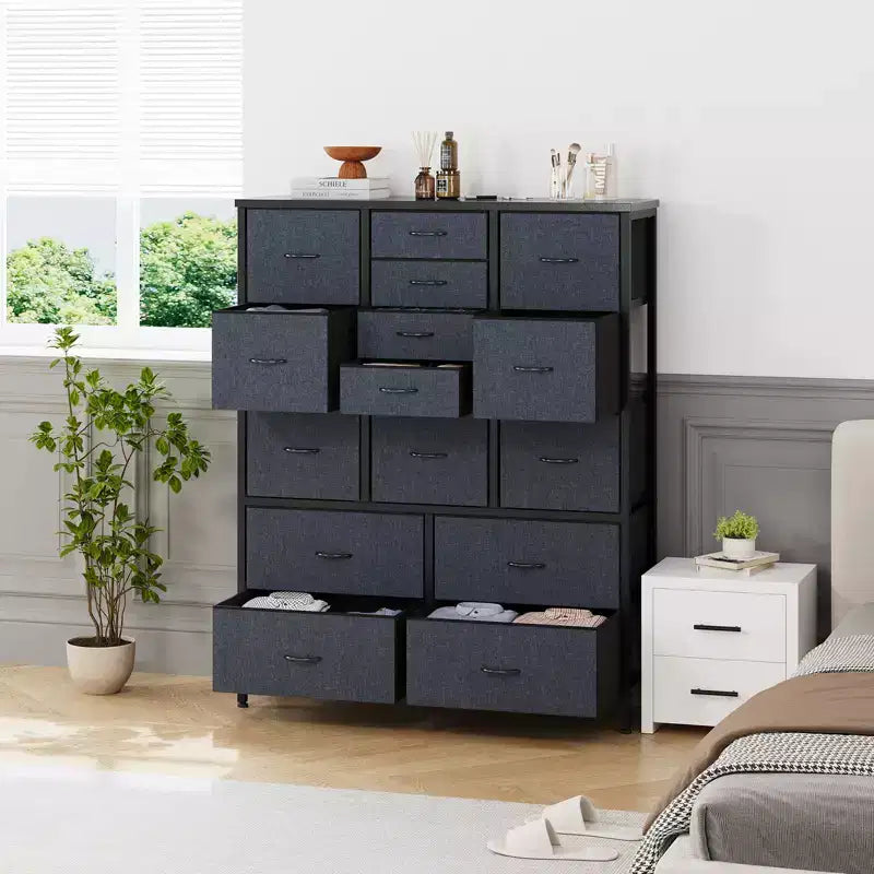 COZONY 15-Drawer Fabric Storage Tower, Tall Dresser with Steel Frame and Wood Top for Bedroom Closet Hallway Organization