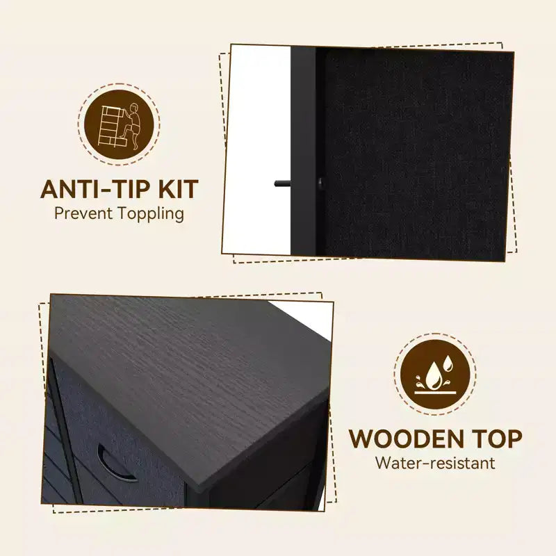 15-Drawer Fabric Storage Tower, Tall Dresser with Steel Frame and Wood Top for Bedroom Closet Hallway Organization