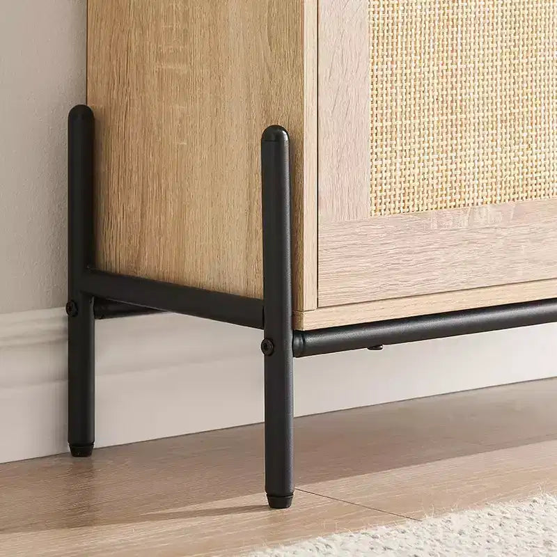 Farmhouse Rattan Shoe Cabinet - 3-Tier Slim Wooden Shoe Rack with 3 Drawers & Adjustable Shelves