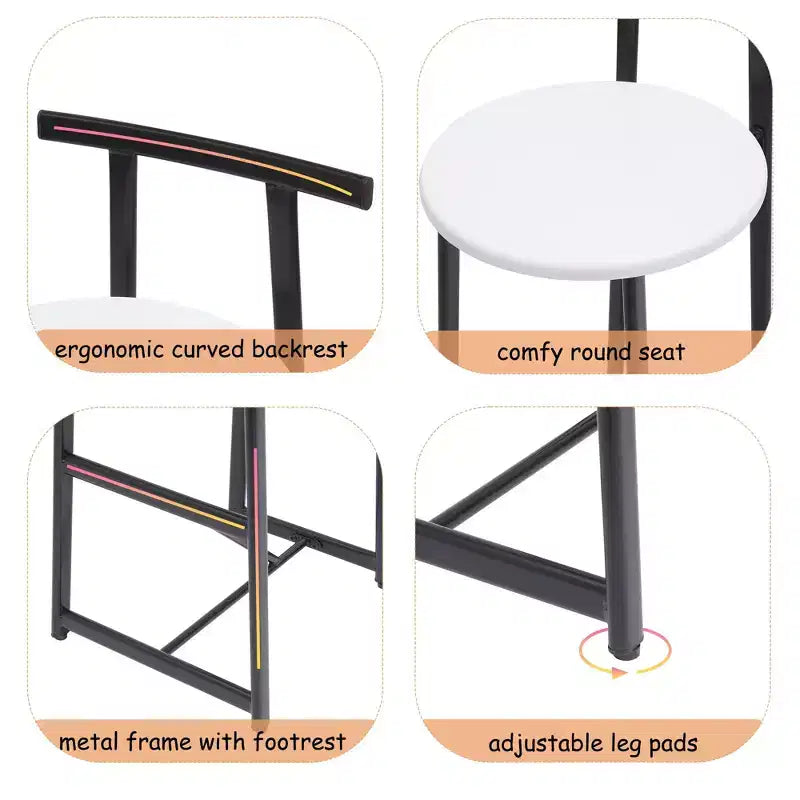 Counter Height Bar Stools Set of 3,Bar Chairs with Ergonomic Backrest & Steel Base,Armless Chairs for Kitchen Island,Home Bar,Dining Room