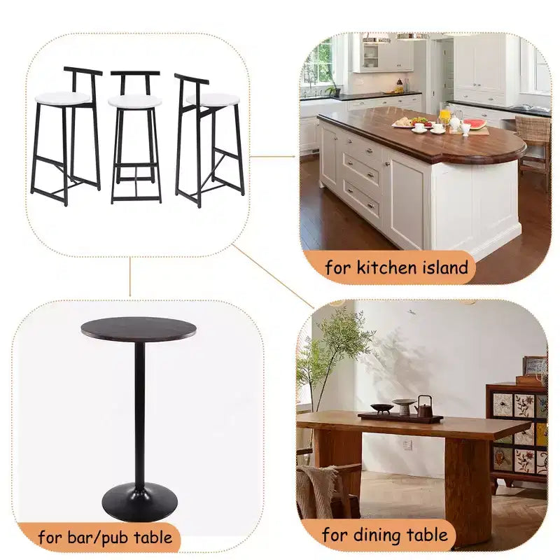 Counter Height Bar Stools Set of 3,Bar Chairs with Ergonomic Backrest & Steel Base,Armless Chairs for Kitchen Island,Home Bar,Dining Room