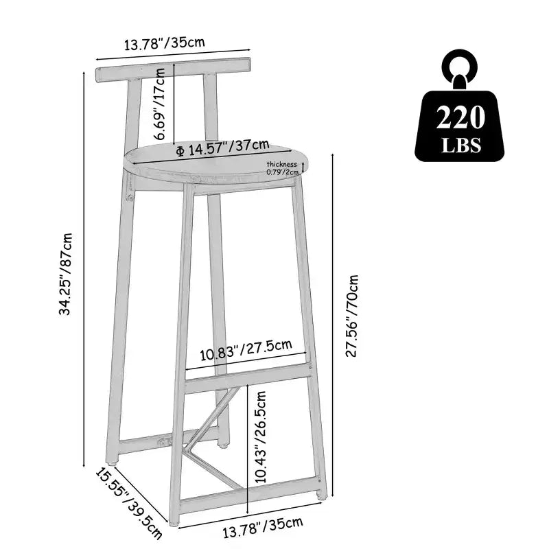 Counter Height Bar Stools Set of 3,Bar Chairs with Ergonomic Backrest & Steel Base,Armless Chairs for Kitchen Island,Home Bar,Dining Room