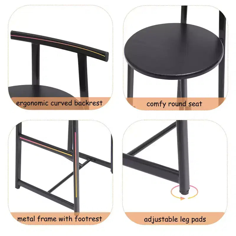 Counter Height Bar Stools Set of 3,Bar Chairs with Ergonomic Backrest & Steel Base,Armless Chairs for Kitchen Island,Home Bar,Dining Room