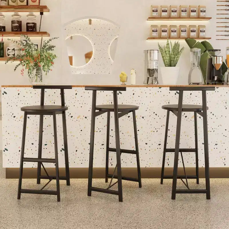 Counter Height Bar Stools Set of 3,Bar Chairs with Ergonomic Backrest & Steel Base,Armless Chairs for Kitchen Island,Home Bar,Dining Room