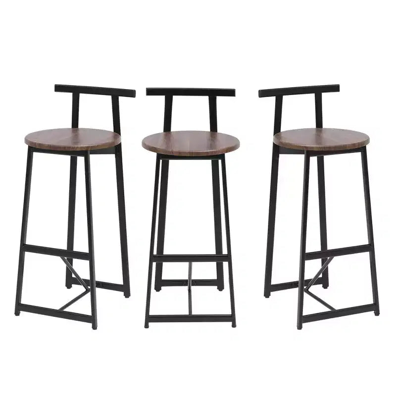 Counter Height Bar Stools Set of 3,Bar Chairs with Ergonomic Backrest & Steel Base,Armless Chairs for Kitchen Island,Home Bar,Dining Room