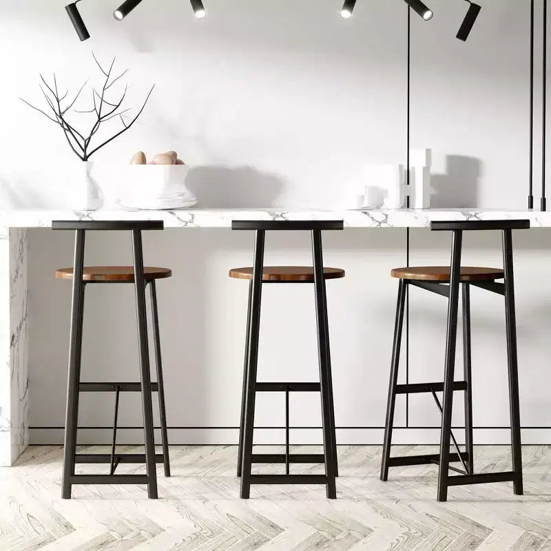 Counter Height Bar Stools Set of 3,Bar Chairs with Ergonomic Backrest & Steel Base,Armless Chairs for Kitchen Island,Home Bar,Dining Room