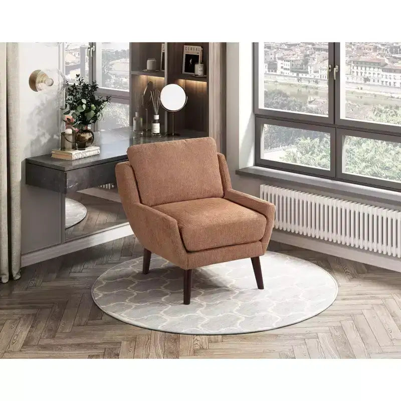 Accent Chair,Lounge Armchair with Chenille Upholstery,Reversible Cushion,Solid Wood Legs,Sofa Chair for Living Room,Bedroom,Office