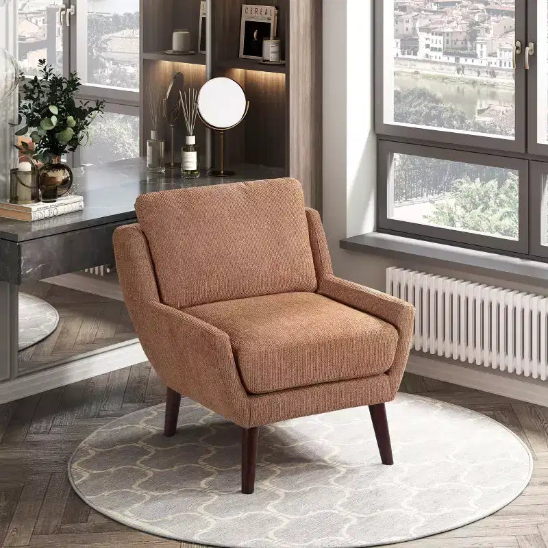 Accent Chair,Lounge Armchair with Chenille Upholstery,Reversible Cushion,Solid Wood Legs,Sofa Chair for Living Room,Bedroom,Office